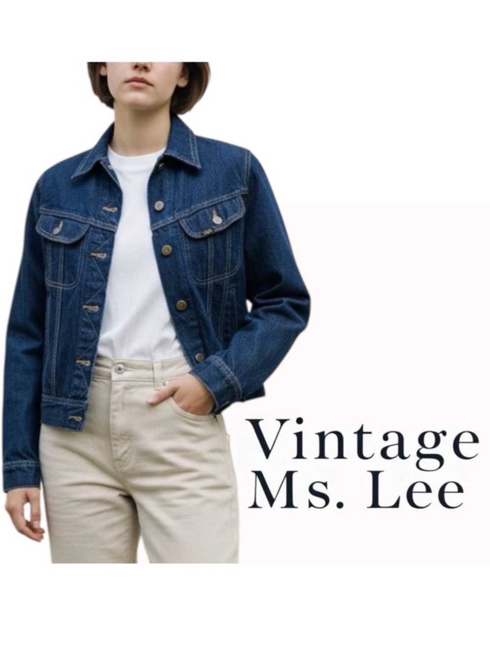 Vintage Ms. Lee Denim Trucker Jean Jacket Indigo Blue Wash Size Medium